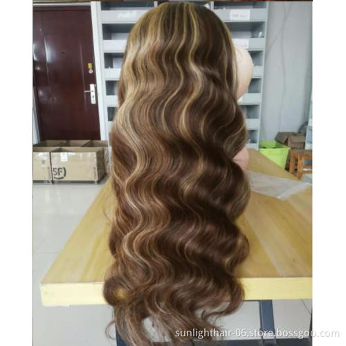 Body Wave Wig Ombre Highlight 13x4 Lace Front Human Hair Wigs Preplucked Brazilian virgin  Colored Middle Part Wig